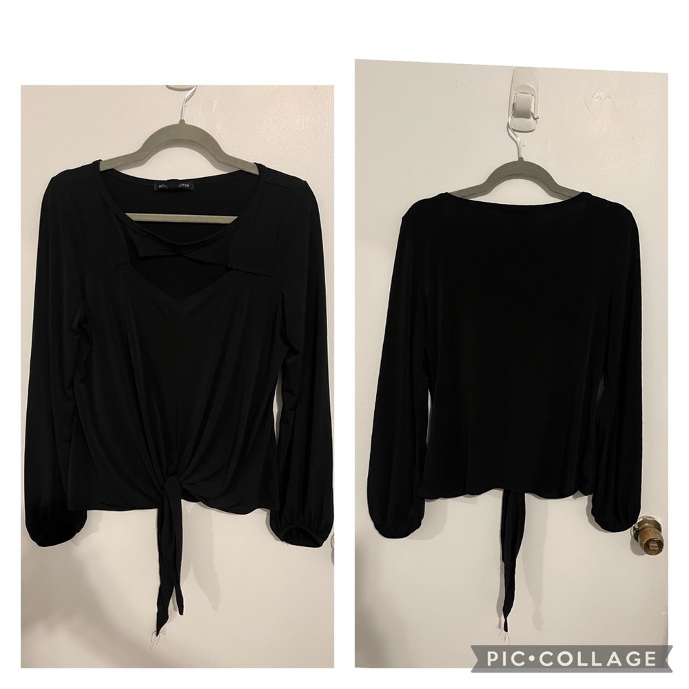 Boston Proper Elegant Black Tie-Front Blouse